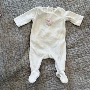 Velour Elys and Co White Baby One Piece with Pink Design
